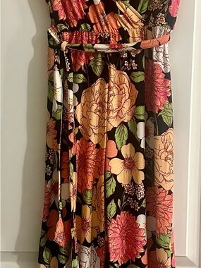 Derek Heart Black jumpsuit with Coral, Peach & Green Floral